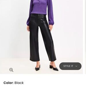 LOFT Black Pleather Wide Leg Pants